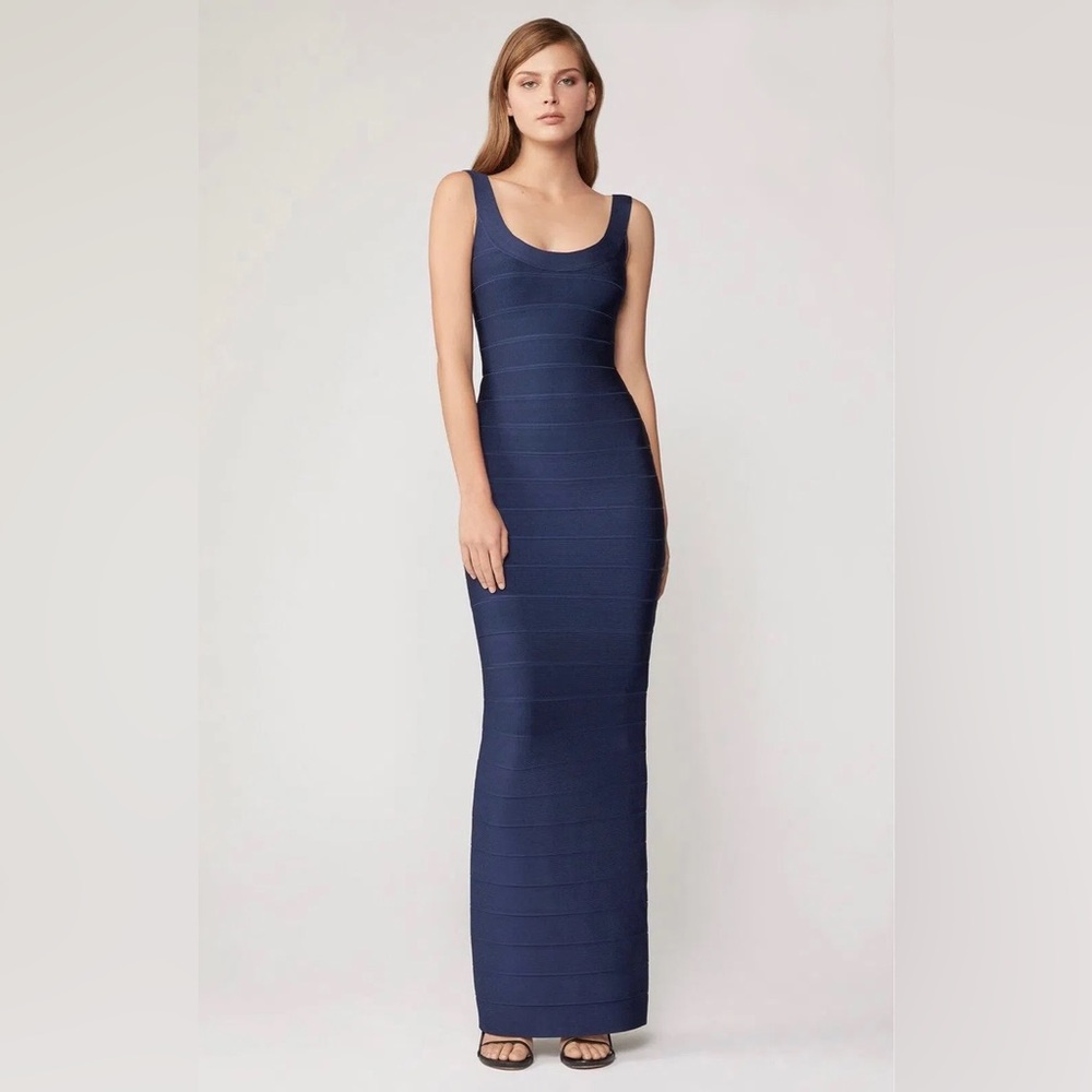 Herve Leger Navy Round Neck Gown Size
Large